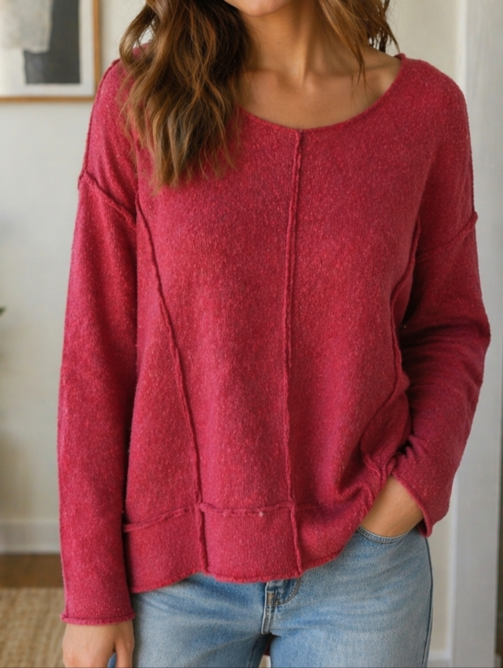 NWT Grizas 80% Wool Hand Knit Oversized Boxy Sweater Lightweight Boho Luxe Cozy